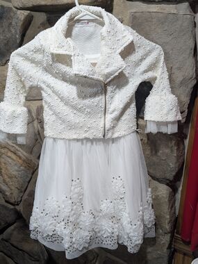 Knitworks Ivory Floral Tulle Dress with Textured Jacket